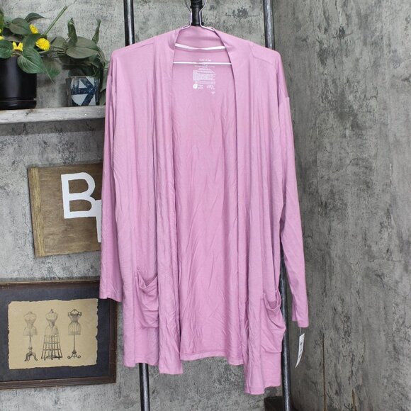 NWT State Of Day Womens Knit Cardigan Open Front Lounge Mauve Orchid Purple L - Picture 2 of 5